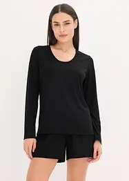 Långärmad topp och shorts i mjukt material, bonprix