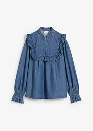 Jeansblus med rysch, bonprix