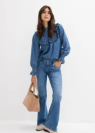 Jeansblus med rysch, bonprix