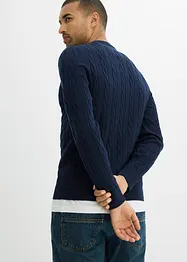 Finstickad tröja med flätmönster, Slim Fit, bonprix