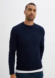 Finstickad tröja med flätmönster, Slim Fit, bonprix