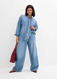 Jeansblus med knytband, bonprix