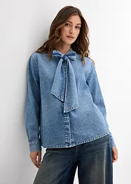 Jeansblus med knytband, bonprix