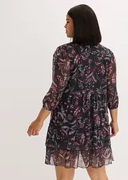 Klänning av mesh och jersey med volanger, bonprix