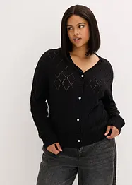 Stickad hålmönstrad cardigan, bonprix