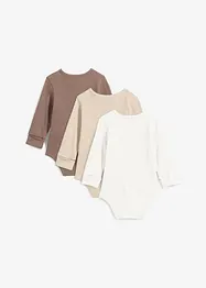 Långärmad body av ren bomull, justerbar längd (3-pack), bonprix