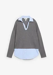 Finstickad tröja med blusinfällning, bonprix