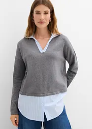 Finstickad tröja med blusinfällning, bonprix