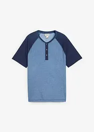 T-shirt med kort knappslå, av ekologisk bomull med tvättade effekter, bonprix