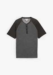 T-shirt med kort knappslå, av ekologisk bomull med tvättade effekter, bonprix