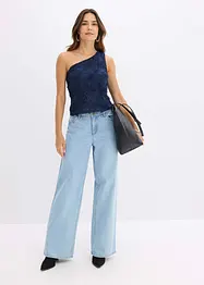 One shoulder-linne med broderi, bonprix
