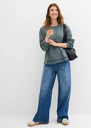 Sweatshirt med spetsbesättning, bonprix