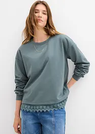 Sweatshirt med spetsbesättning, bonprix