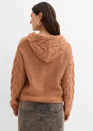Stickad tröja med flätstickning och huva, bonprix