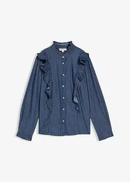 Jeansblus med volanger i bomull, bonprix