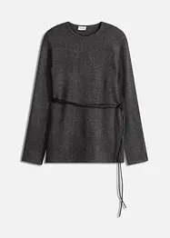 Stickad topp med knytband i skinnimitation, bonprix