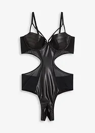 Stringbody ouvert med wetlook, bonprix