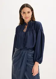 Blustunika med stråveck i glansig satin, bonprix
