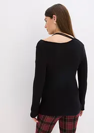 Finstickad tröja med djup rinning, bonprix