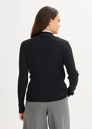Finstickad tröja med viskos och ribbade effekter, 2-i-1-look, bonprix