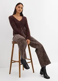 Leopardmönstrad twillbyxa med vida ben, bonprix