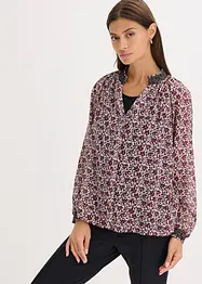 Mönstrad chiffongblus med broderi, bonprix