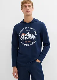 Långärmad T-shirt med huva i ekologisk bomull, bonprix