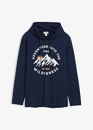 Långärmad T-shirt med huva i ekologisk bomull, bonprix