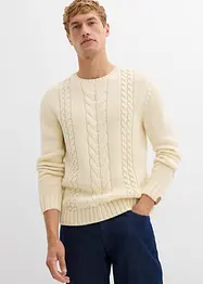Grovstickad tröja med flätmönster, bonprix