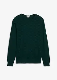 Finstickad tröja i bomullsblandning med merinoull, bonprix