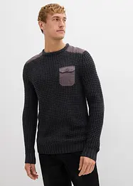 Grovstickad tröja med ficka och lock, bonprix