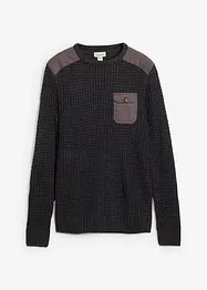 Grovstickad tröja med ficka och lock, bonprix
