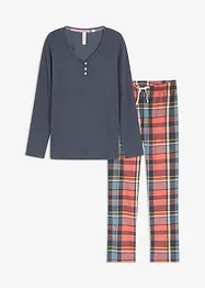 Pyjamas med ribbad topp och flanellbyxa med glittrande trådar, bonprix