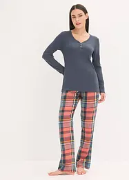 Pyjamas med ribbad topp och flanellbyxa med glittrande trådar, bonprix