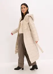 Täckkappa med besättning av ylleimitation och knytskärp (2 delar), bonprix