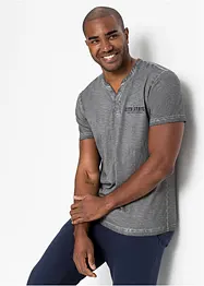 T-shirt i bomull med farfarskrage och tvättad look, bonprix