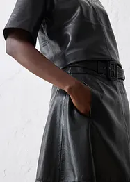 Skinnkjol i lammnappa med skärp (2 delar), bonprix