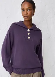 Tröja med krage och knappar i merinoull, bonprix