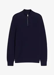 Tröja med krage och dragkedja i ren bomull, bonprix