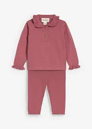 Stickad tröja med volangkrage och leggings (2 delar), bonprix