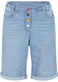Bekväma stretchiga jeansbermudas med broderi och bekväm midja, bonprix