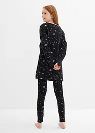 Lång topp och leggings i mjuk ekologisk bomull med glittrigt mönster för barn (4 delar), bonprix