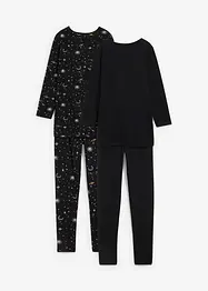 Lång topp och leggings i mjuk ekologisk bomull med glittrigt mönster för barn (4 delar), bonprix