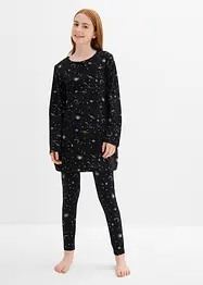 Lång topp och leggings i mjuk ekologisk bomull med glittrigt mönster för barn (4 delar), bonprix