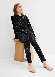 Lång topp och leggings i mjuk ekologisk bomull med glittrigt mönster för barn (4 delar), bonprix