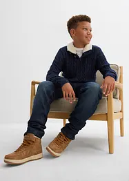 Stickad tröja med hög krage och kort dragkedja, bonprix