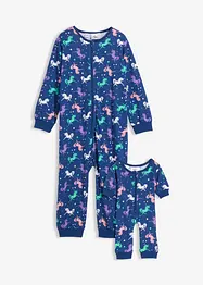 Sovoverall för barn i ekologisk bomull + dockpyjamas (2 delar), bonprix