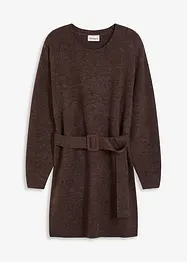 Kort, stickad klänning med mjuk ull och skärp, bonprix
