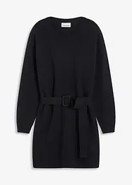 Kort, stickad klänning med mjuk ull och skärp, bonprix