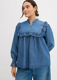 Jeansblus med rysch, bonprix